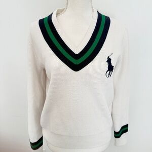 Polo Ralph Lauren White US Open Umpire Cricket Sweater Long Sleeve Small